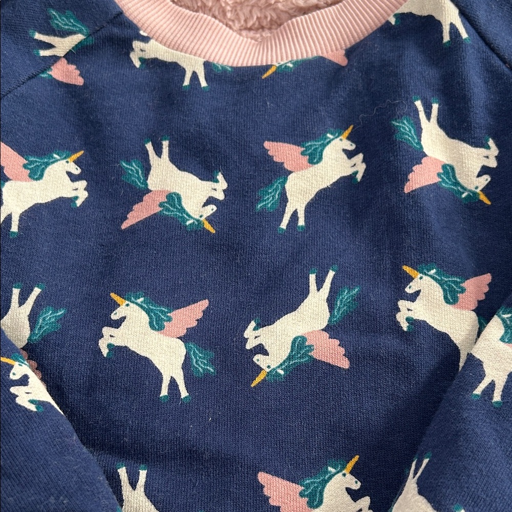 Hanna Andersson Sweatshirt Kids 5 Navy/Pink Unicorn Kids Fleece Lined - Picture 2 of 11